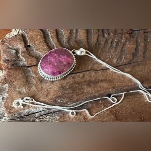 NWT Bali Necklace Natural Ruby Sterling Pink Fuchsia Silver Oval Chain 16”